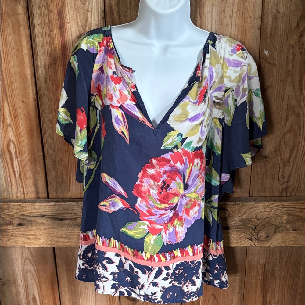 Maeve Multicolor V-Neck Top 100% silk